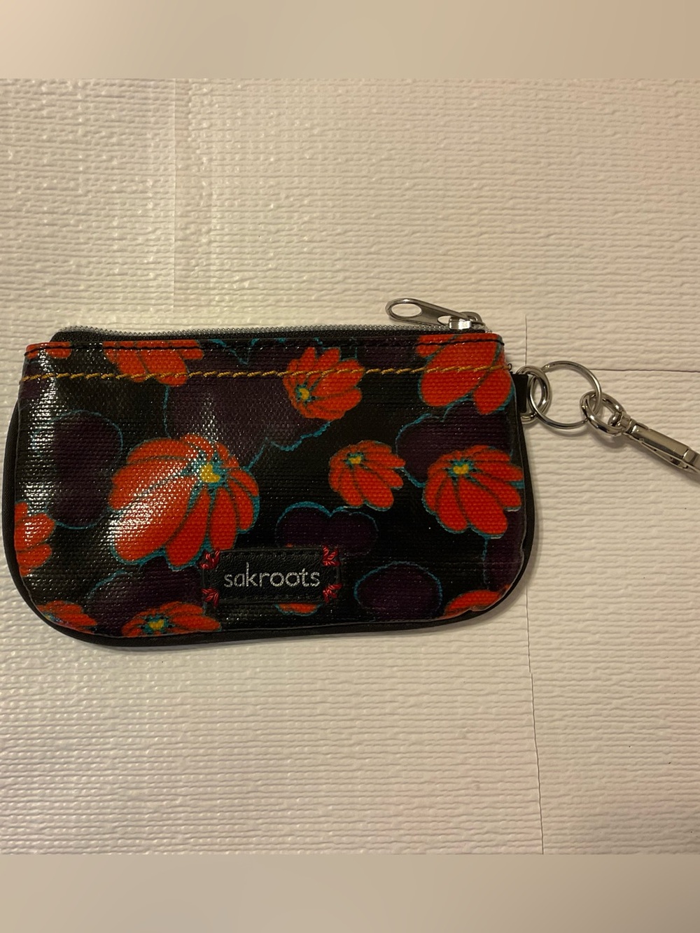 Sakroots Black Coin Pouch with Red Interior